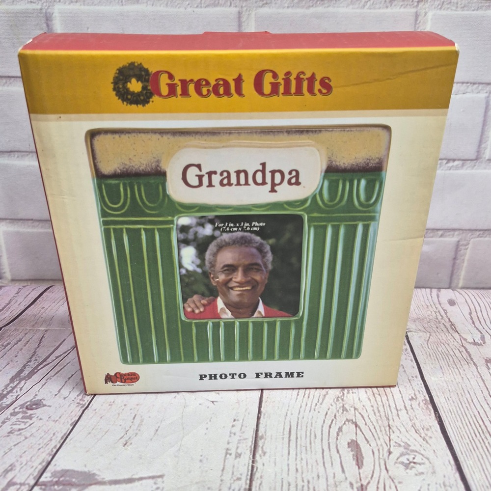 VTG Cracker Barrel Grandpa Photo Frame Green Ceramic 3x3 Square Gift 411305 NEW